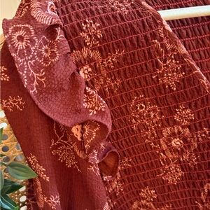 Madewell Rust Red Floral Long Sleeve Dress